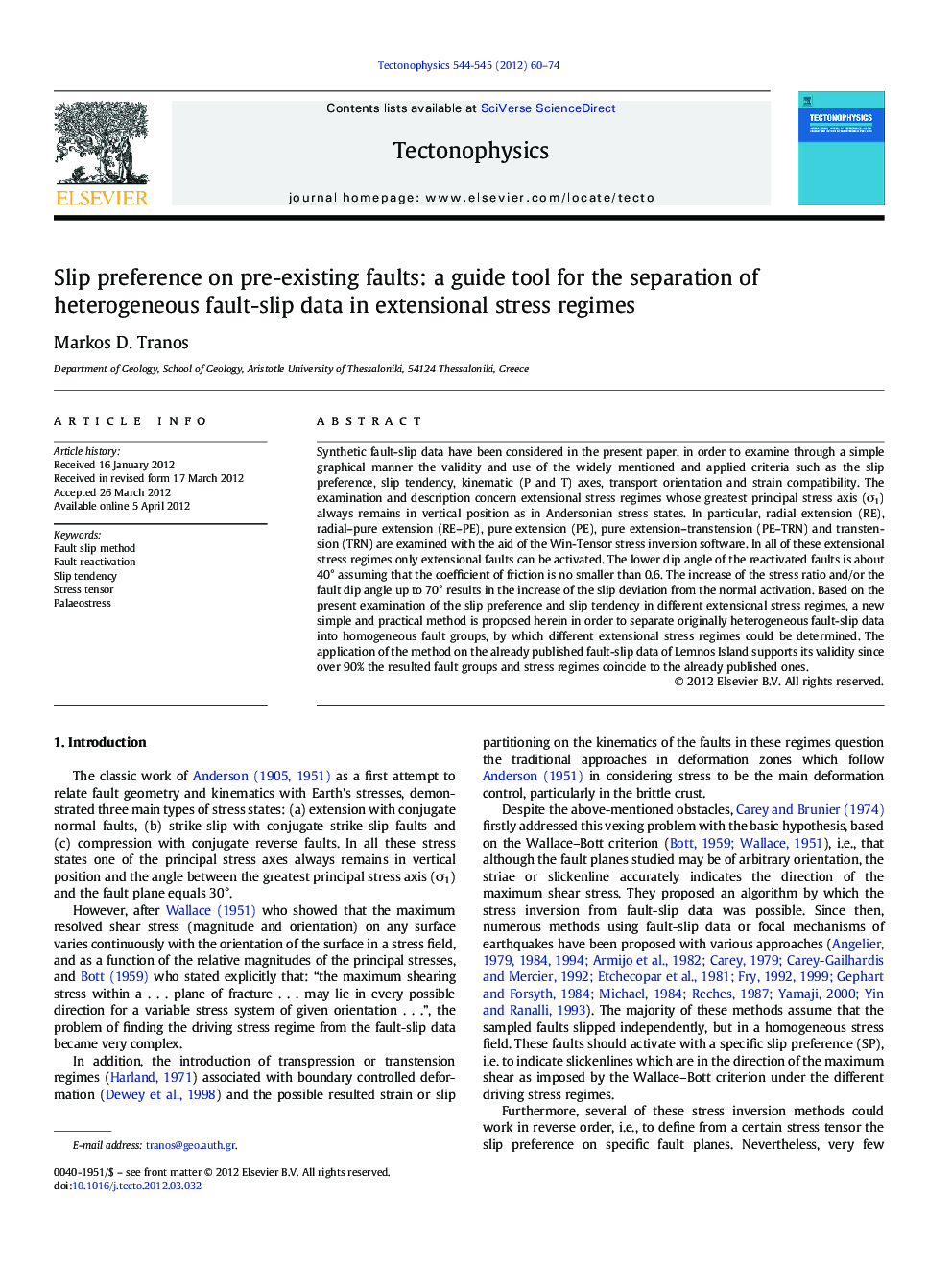 Slip preference on pre-existing faults: a guide tool for the separation of heterogeneous fault-slip data in extensional stress regimes