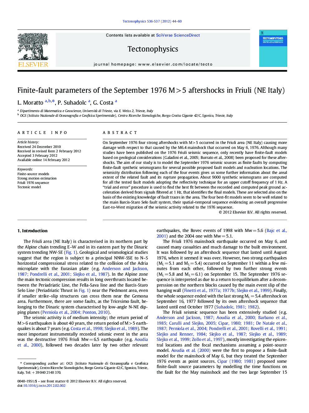 Finite-fault parameters of the September 1976 M > 5 aftershocks in Friuli (NE Italy)