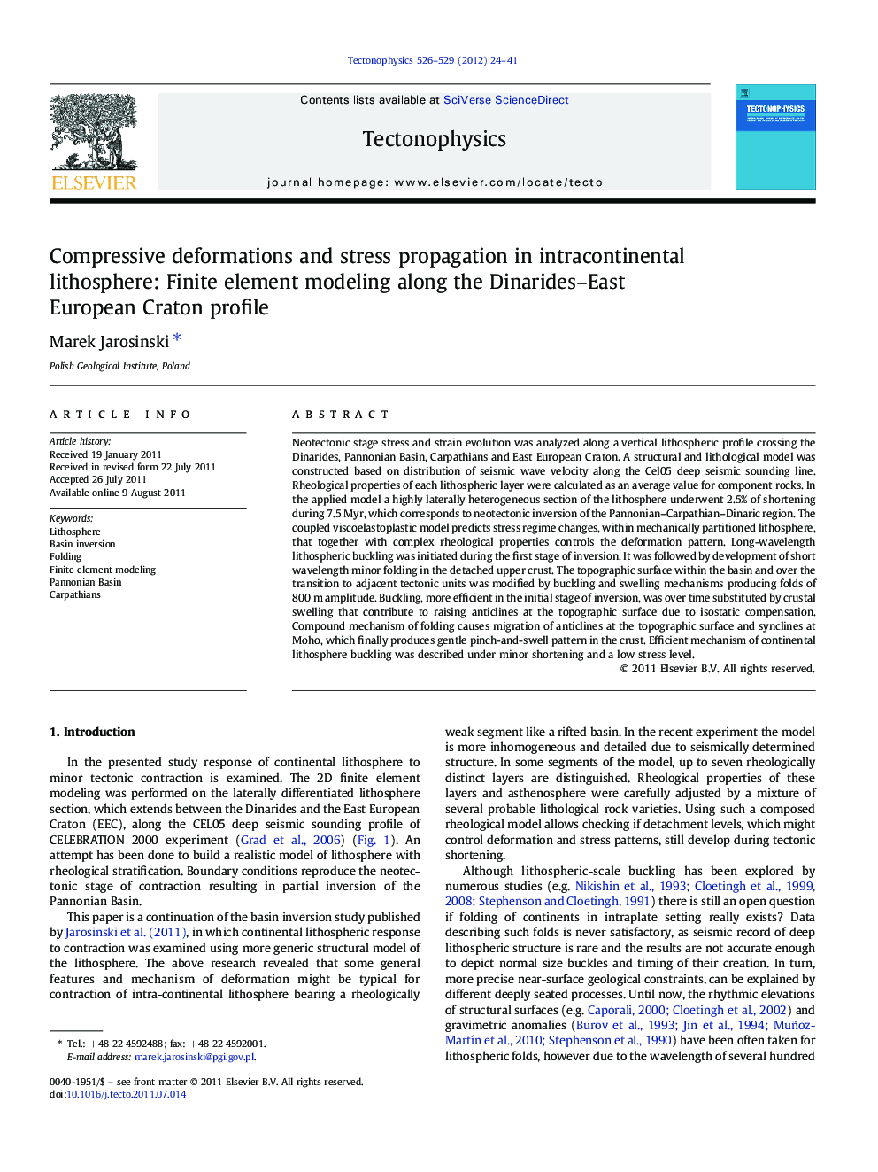 Compressive deformations and stress propagation in intracontinental lithosphere: Finite element modeling along the Dinarides–East European Craton profile