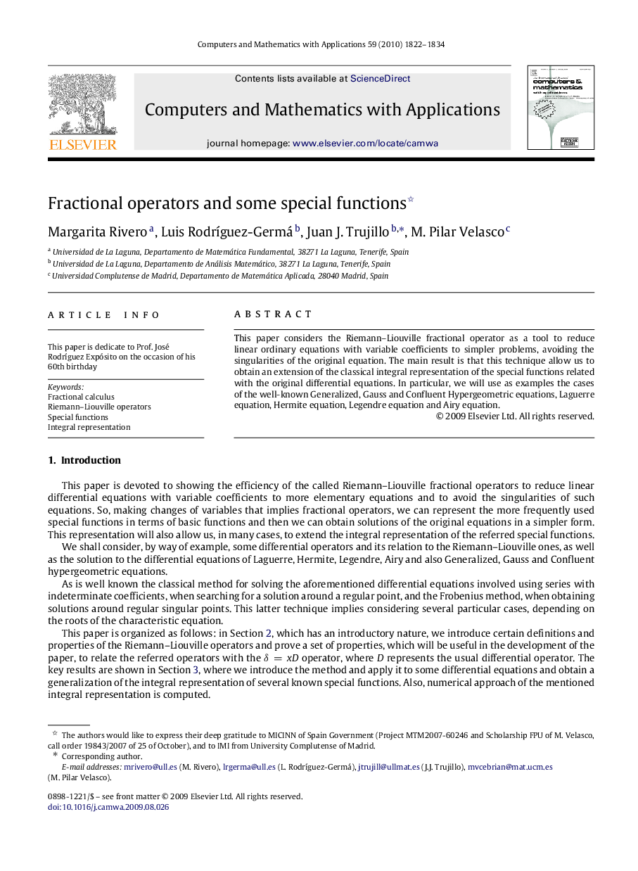 عکس صفحه اول مقاله: Fractional operators and some special functions Fractional operators and some special functions