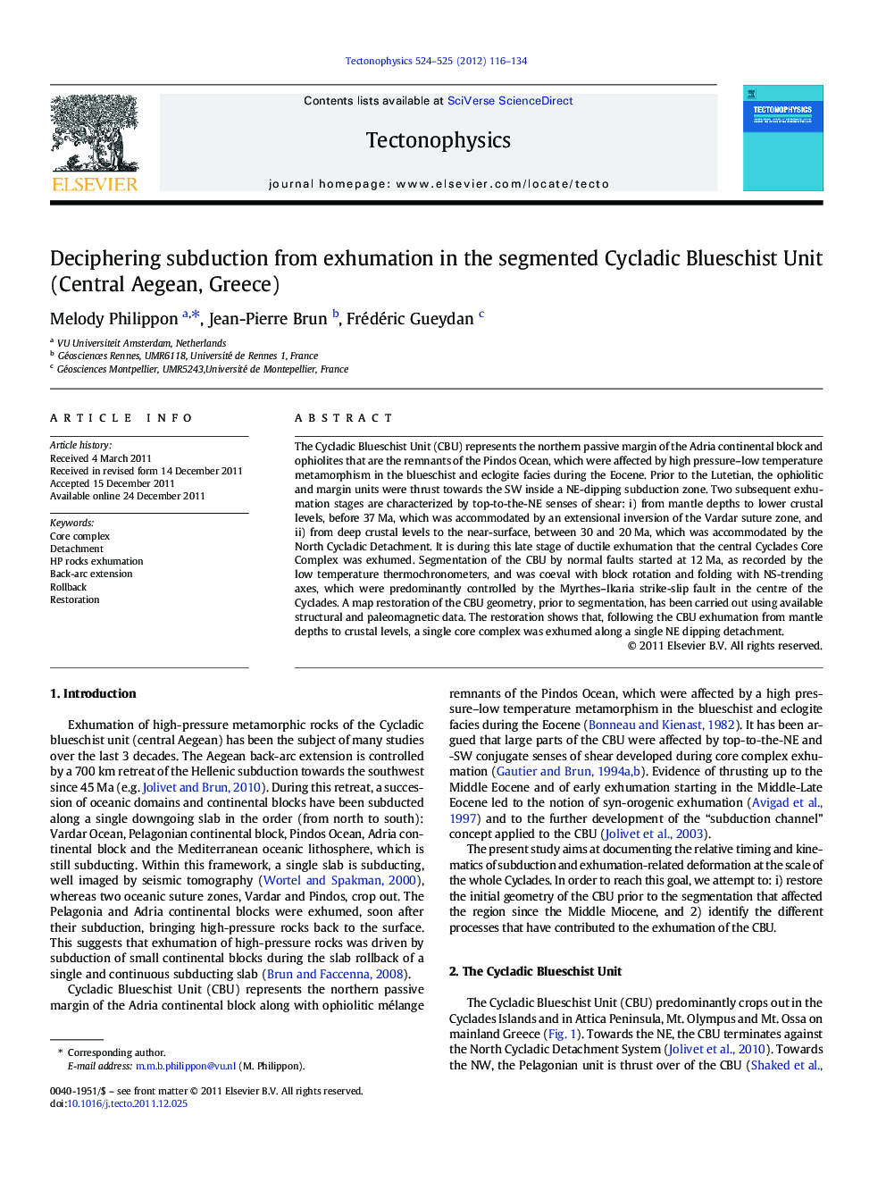 Deciphering subduction from exhumation in the segmented Cycladic Blueschist Unit (Central Aegean, Greece)