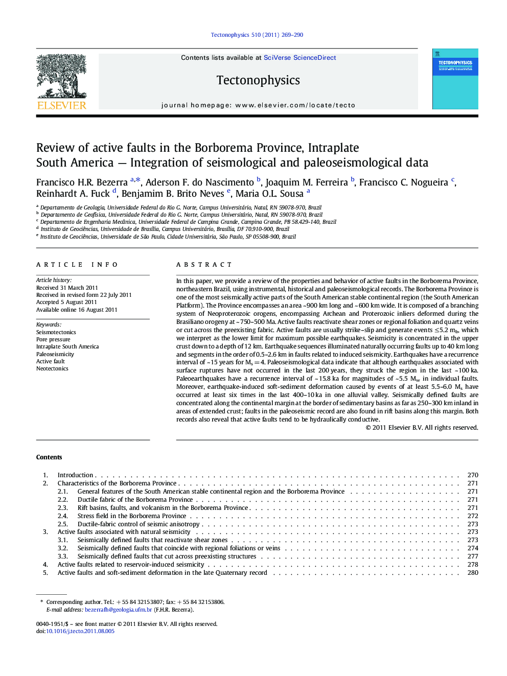 Review of active faults in the Borborema Province, Intraplate South America — Integration of seismological and paleoseismological data