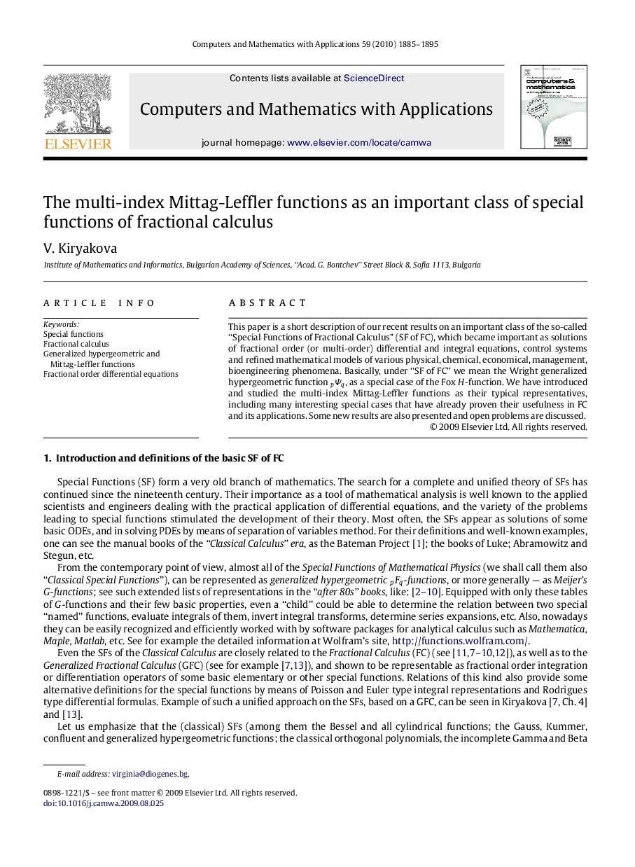 The multi-index Mittag-Leffler functions as an important class of special functions of fractional calculus