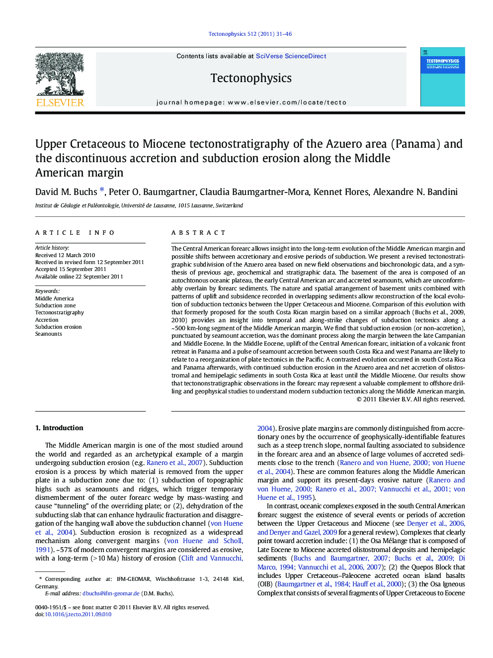 Upper Cretaceous to Miocene tectonostratigraphy of the Azuero area (Panama) and the discontinuous accretion and subduction erosion along the Middle American margin