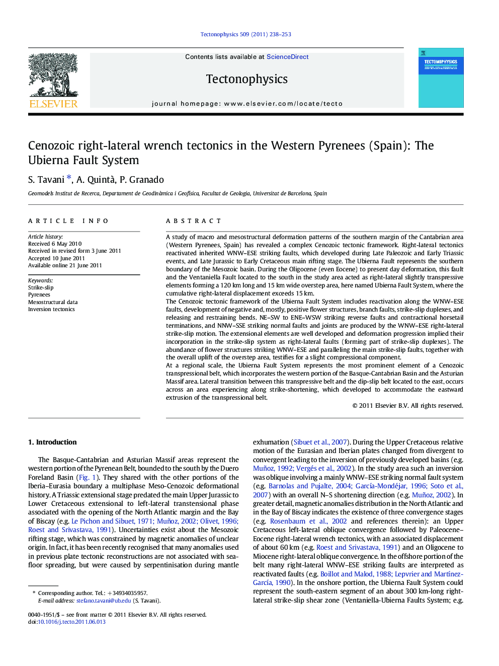 Cenozoic right-lateral wrench tectonics in the Western Pyrenees (Spain): The Ubierna Fault System