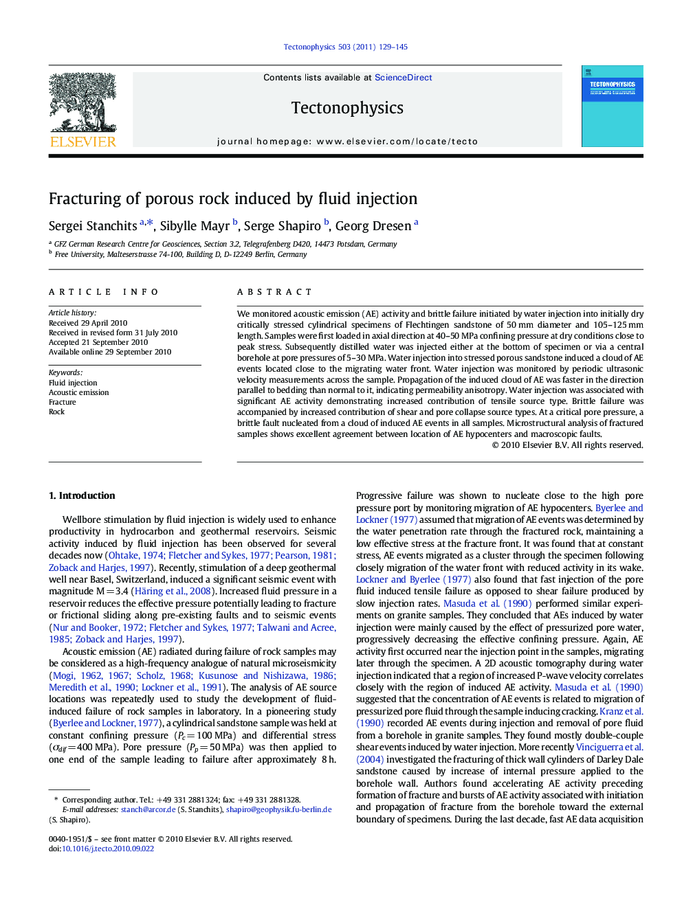 Fracturing of porous rock induced by fluid injection