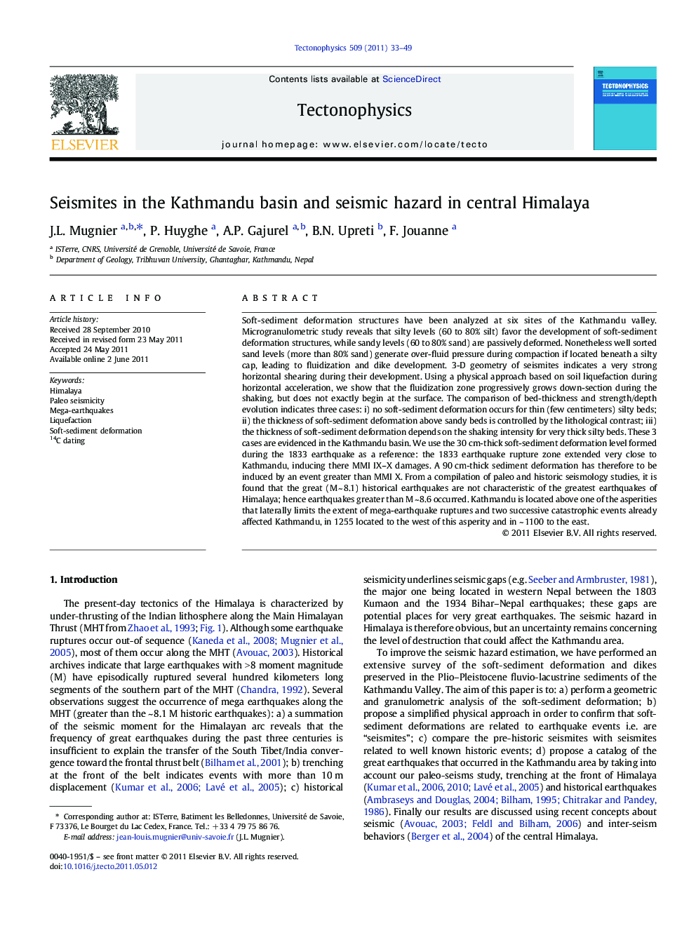 Seismites in the Kathmandu basin and seismic hazard in central Himalaya