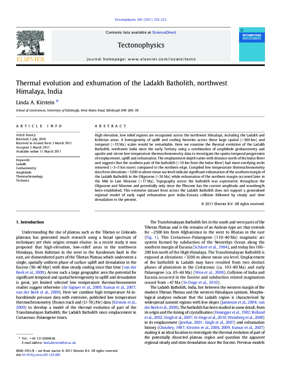 Thermal evolution and exhumation of the Ladakh Batholith, northwest Himalaya, India