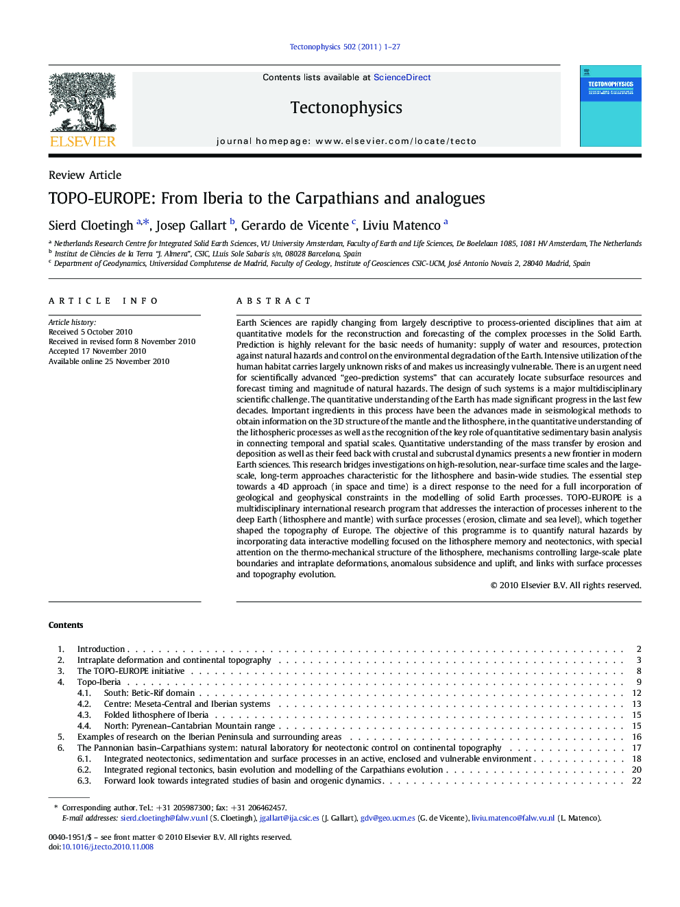 TOPO-EUROPE: From Iberia to the Carpathians and analogues
