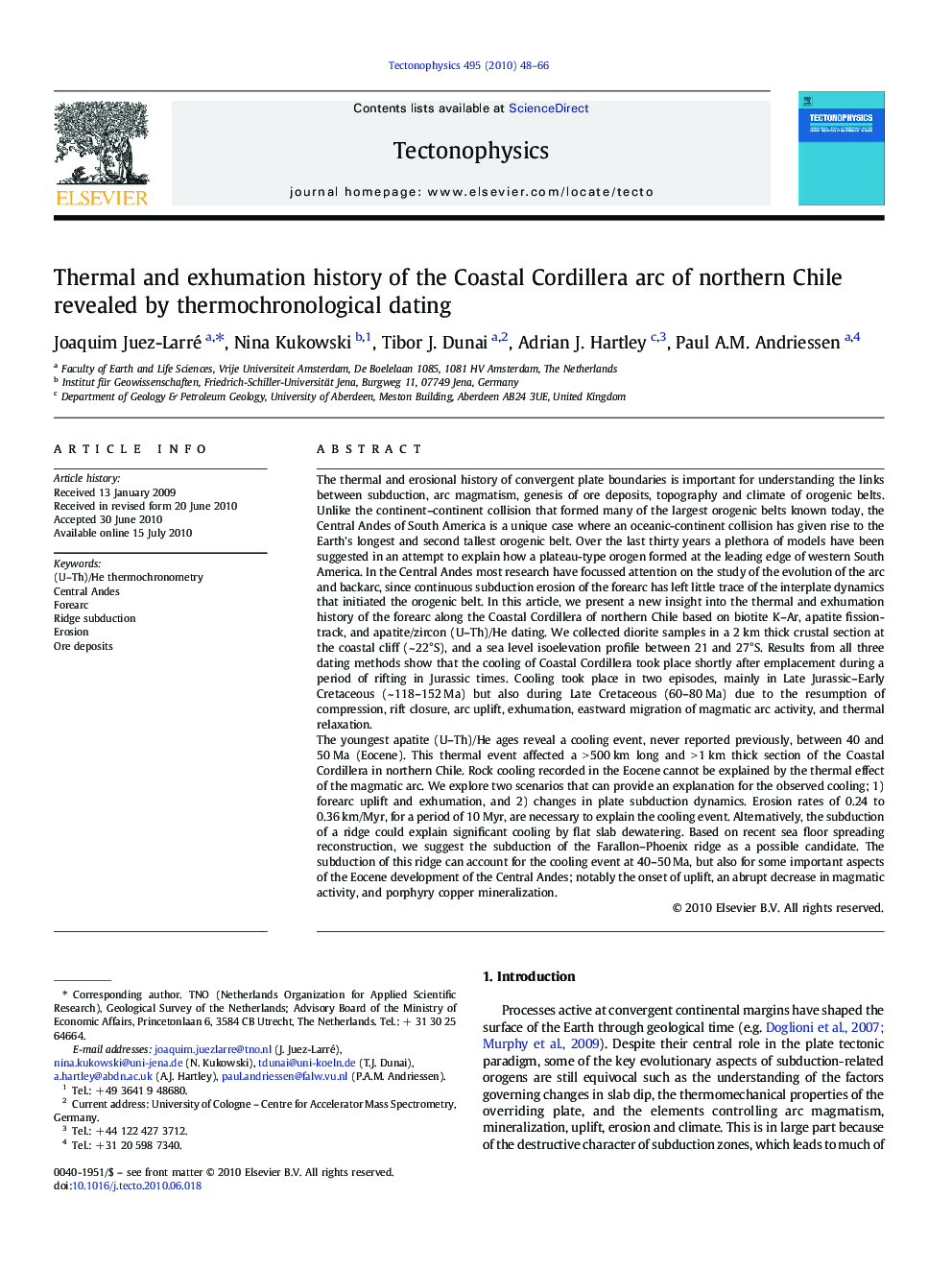 Thermal and exhumation history of the Coastal Cordillera arc of northern Chile revealed by thermochronological dating