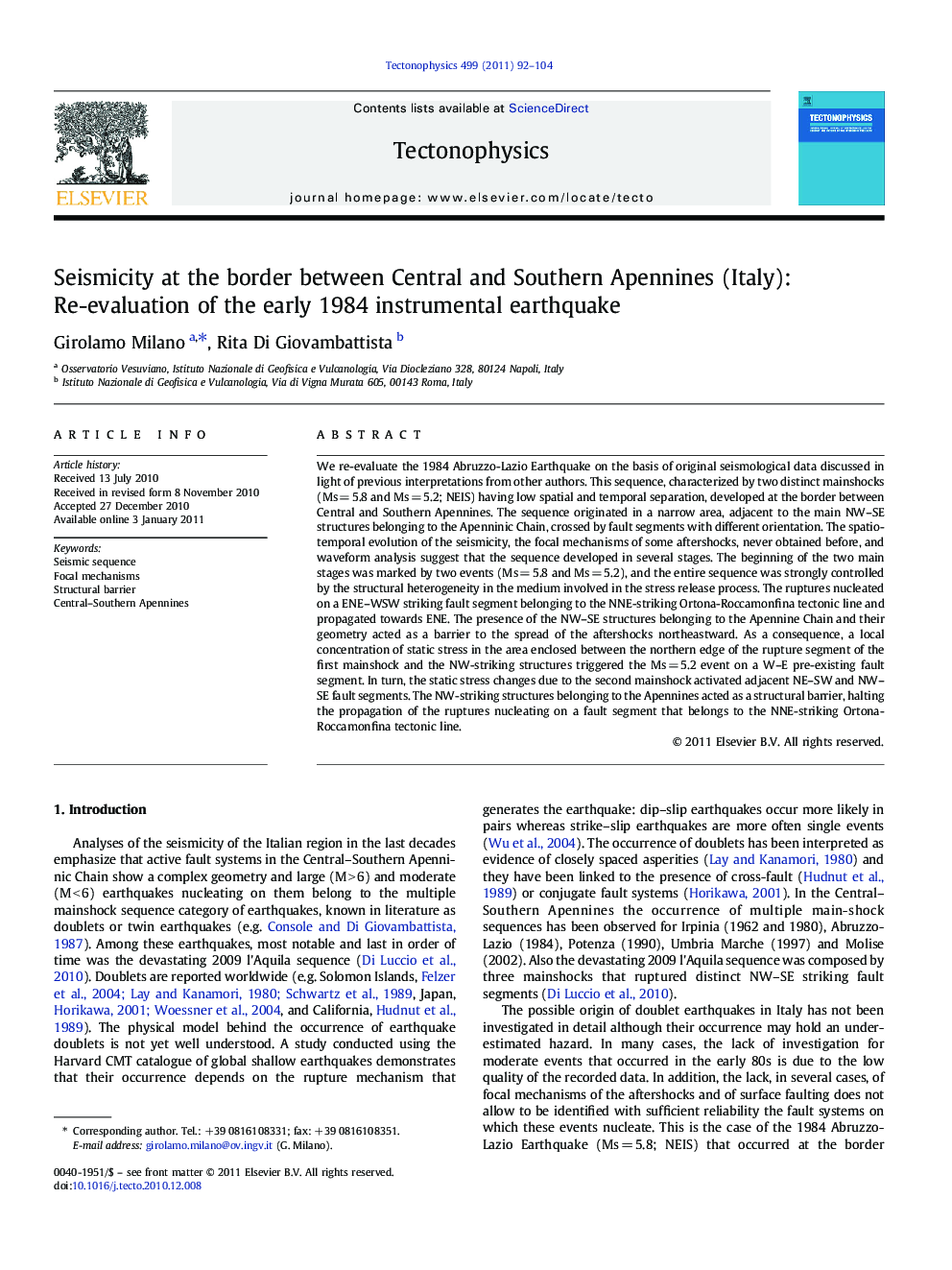 Seismicity at the border between Central and Southern Apennines (Italy): Re-evaluation of the early 1984 instrumental earthquake