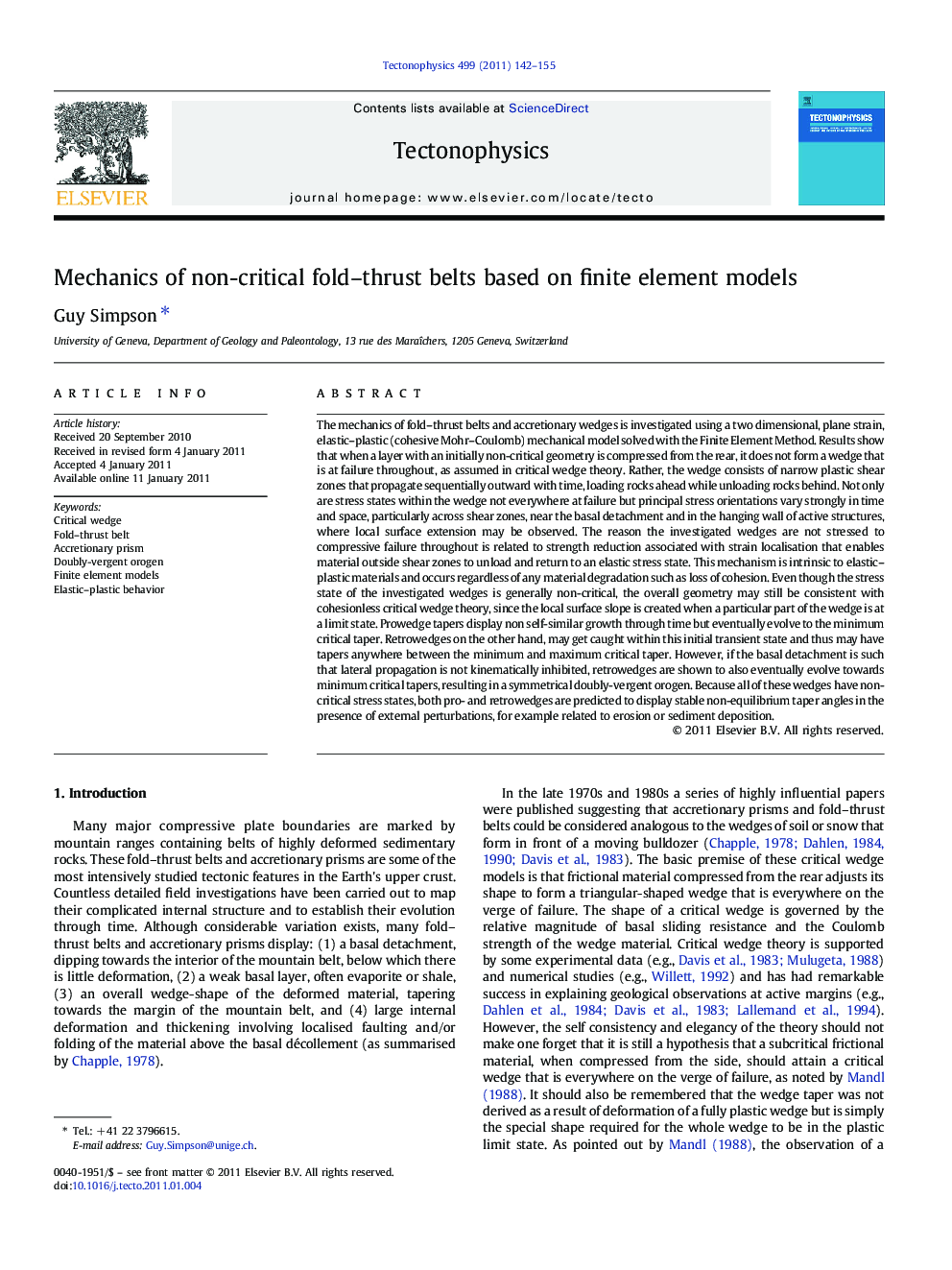 Mechanics of non-critical fold–thrust belts based on finite element models