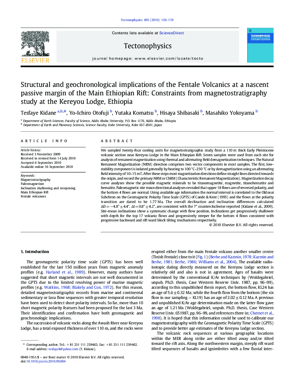 Structural and geochronological implications of the Fentale Volcanics at a nascent passive margin of the Main Ethiopian Rift: Constraints from magnetostratigraphy study at the Kereyou Lodge, Ethiopia