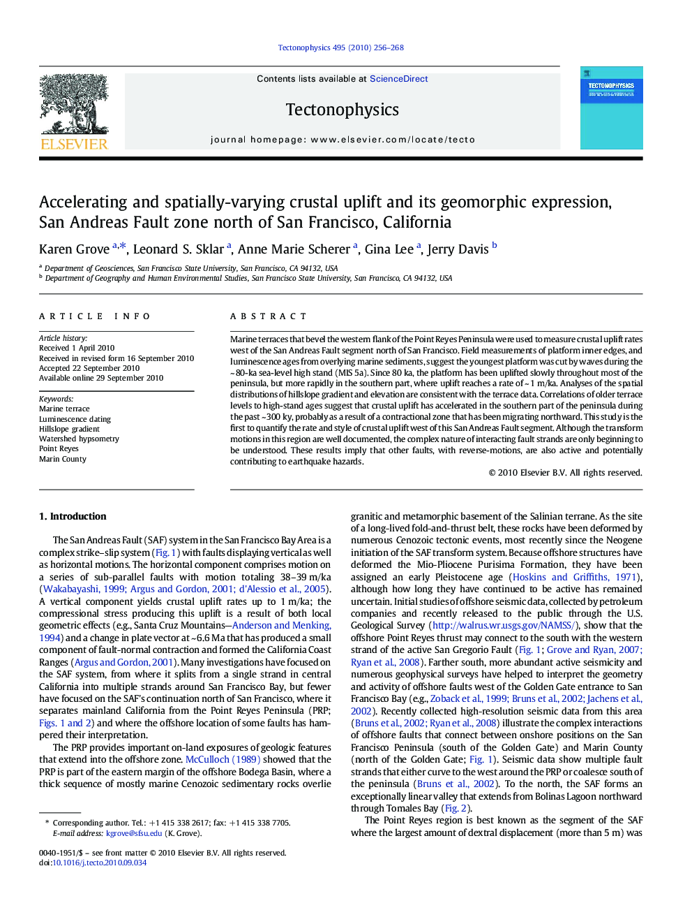 Accelerating and spatially-varying crustal uplift and its geomorphic expression, San Andreas Fault zone north of San Francisco, California