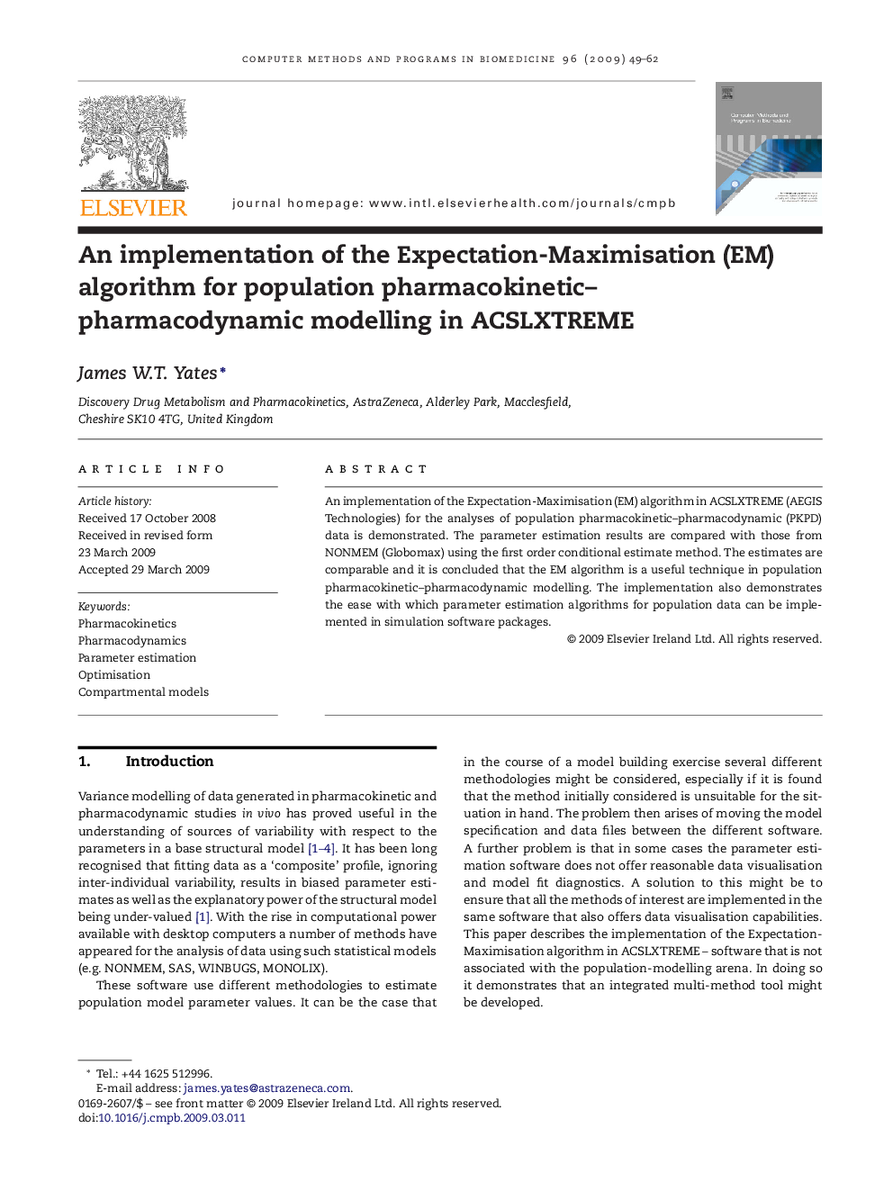 An implementation of the Expectation-Maximisation (EM) algorithm for population pharmacokinetic–pharmacodynamic modelling in ACSLXTREME