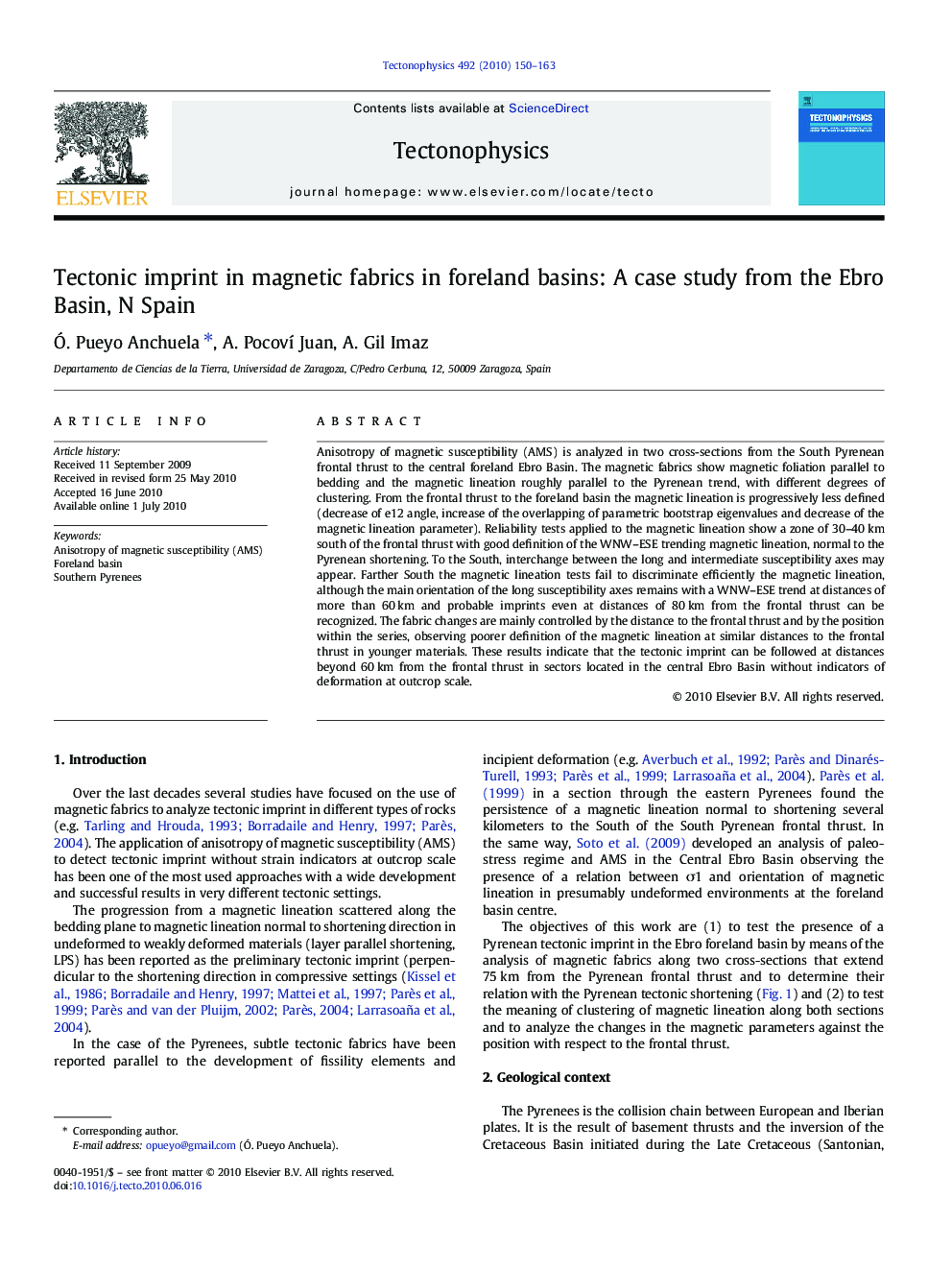 Tectonic imprint in magnetic fabrics in foreland basins: A case study from the Ebro Basin, N Spain