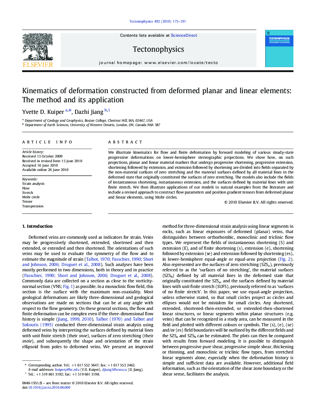 Kinematics of deformation constructed from deformed planar and linear elements: The method and its application