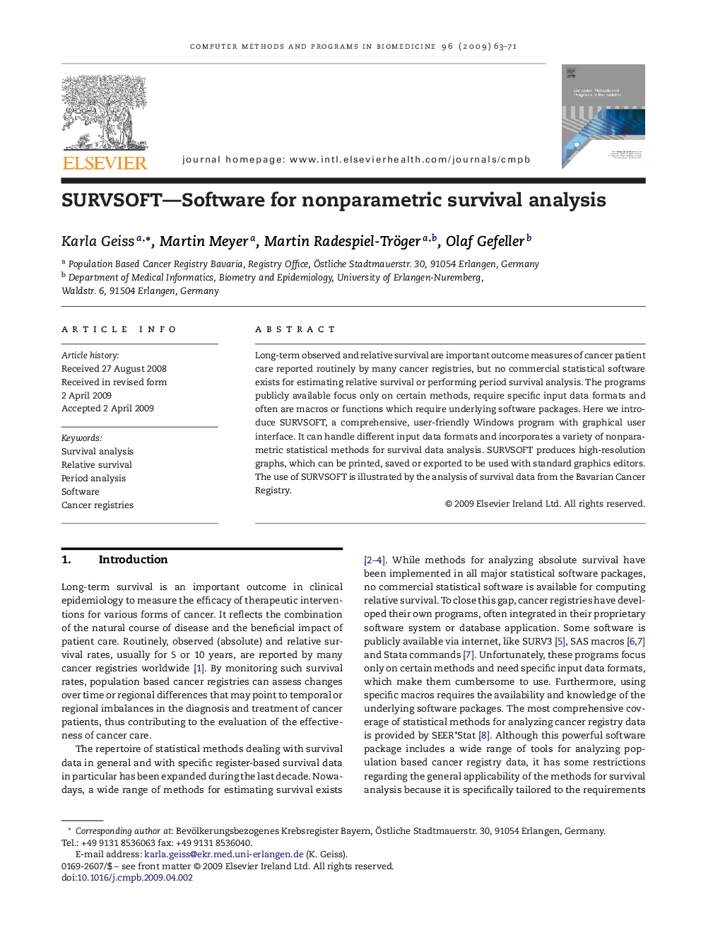 SURVSOFT—Software for nonparametric survival analysis