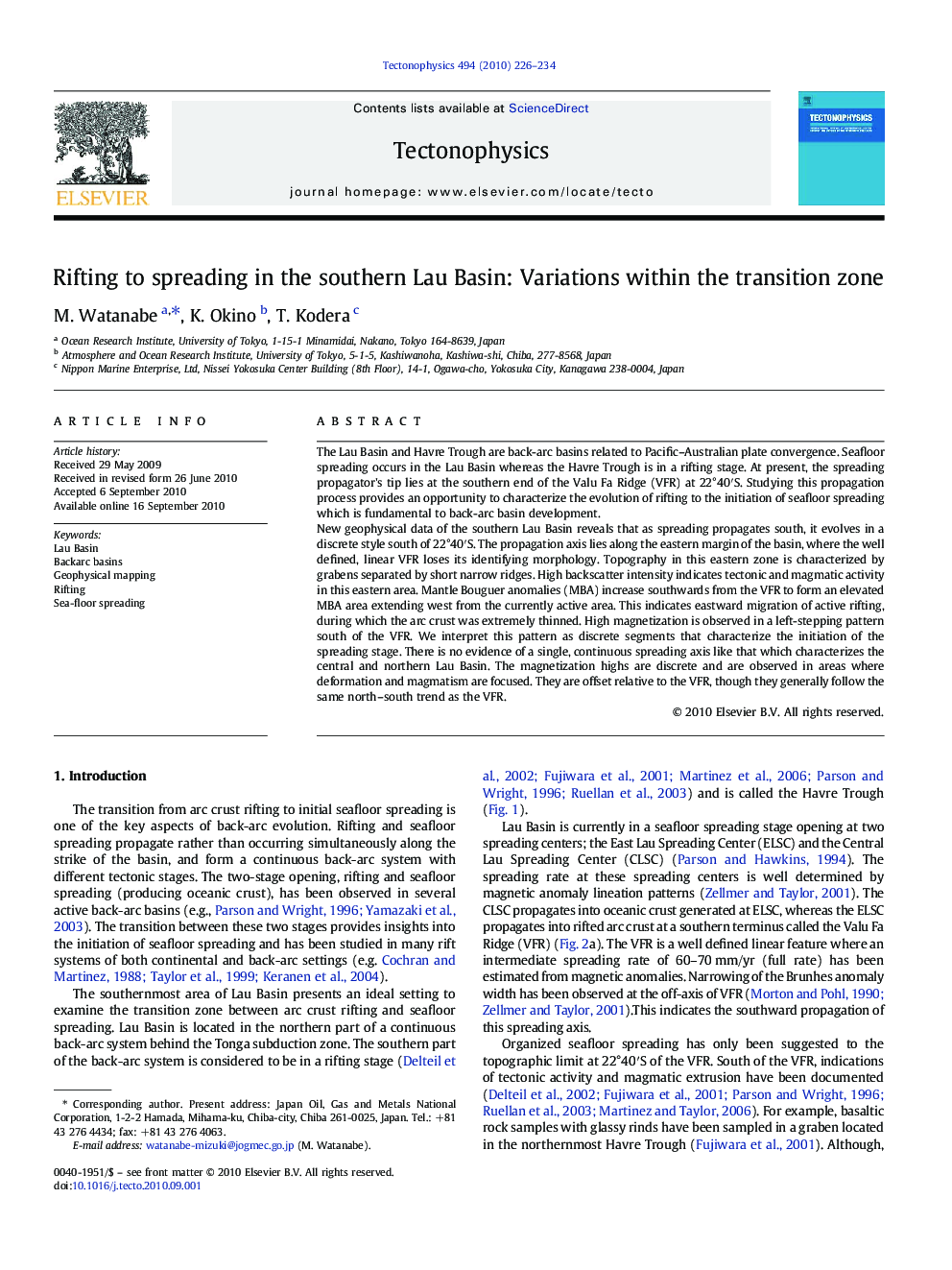 Rifting to spreading in the southern Lau Basin: Variations within the transition zone