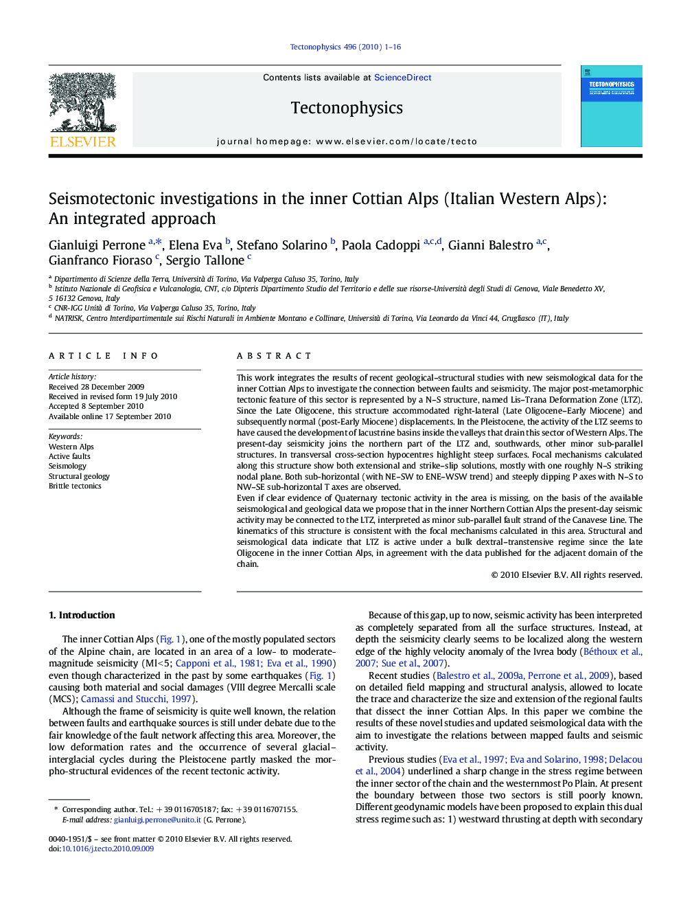 Seismotectonic investigations in the inner Cottian Alps (Italian Western Alps): An integrated approach