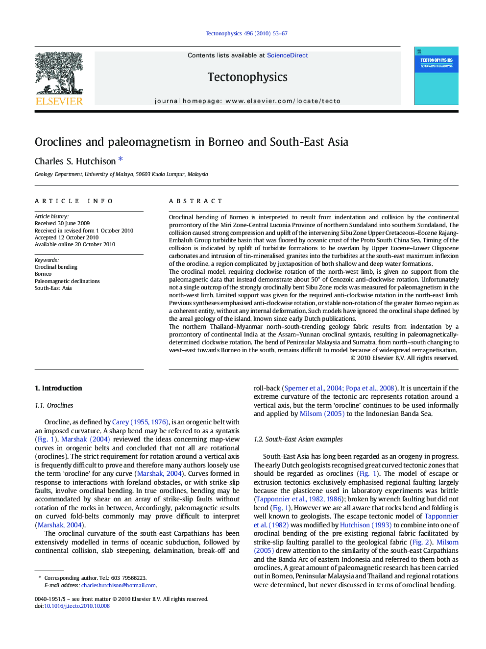 Oroclines and paleomagnetism in Borneo and South-East Asia