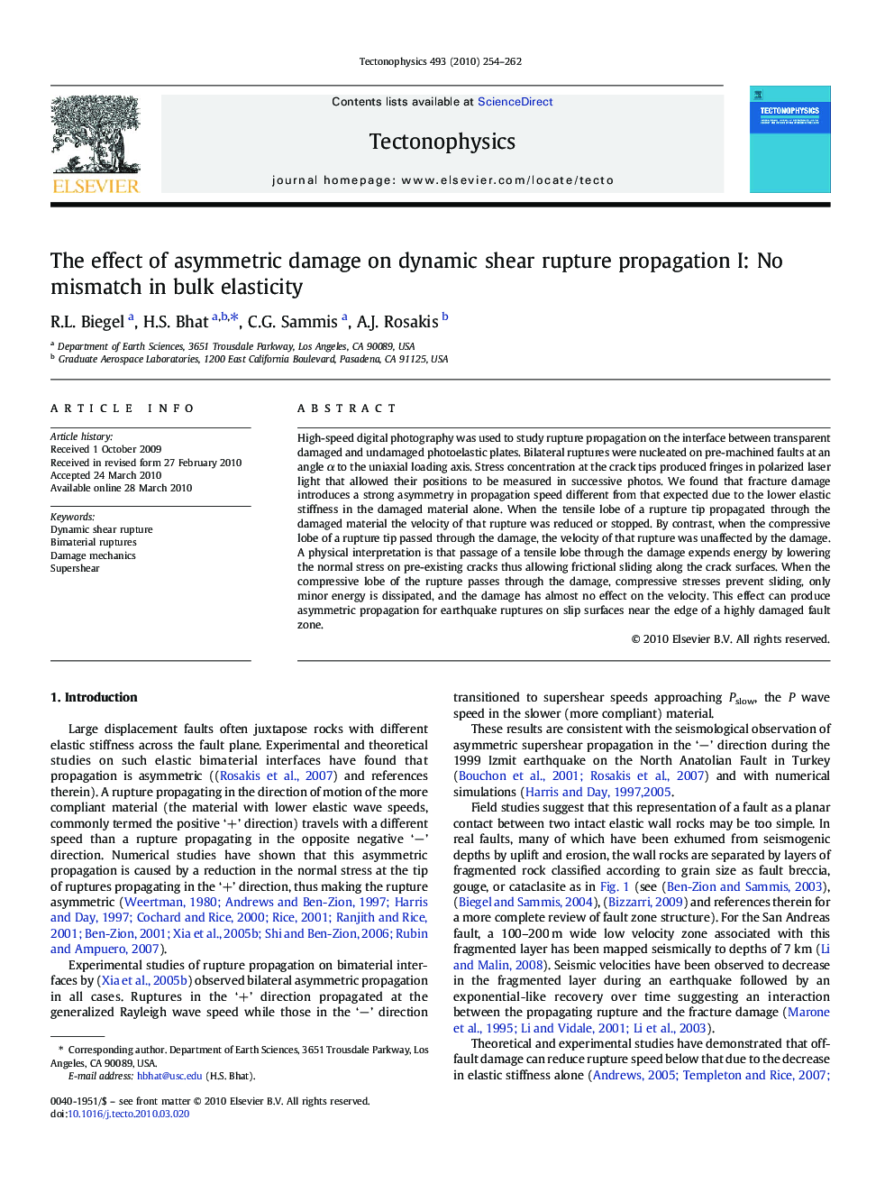 The effect of asymmetric damage on dynamic shear rupture propagation I: No mismatch in bulk elasticity