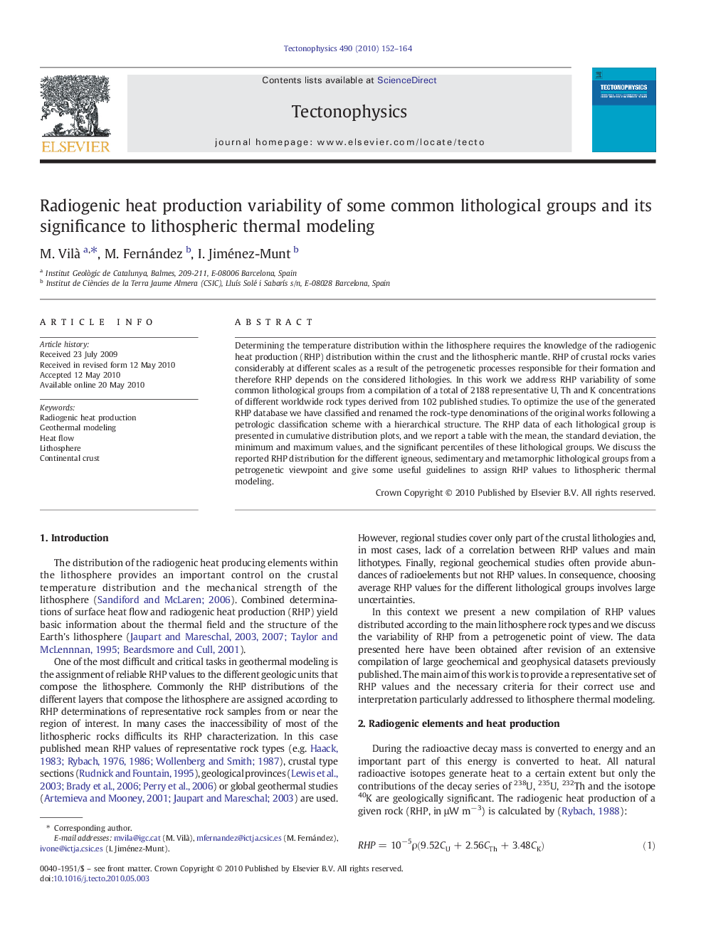 Radiogenic heat production variability of some common lithological groups and its significance to lithospheric thermal modeling