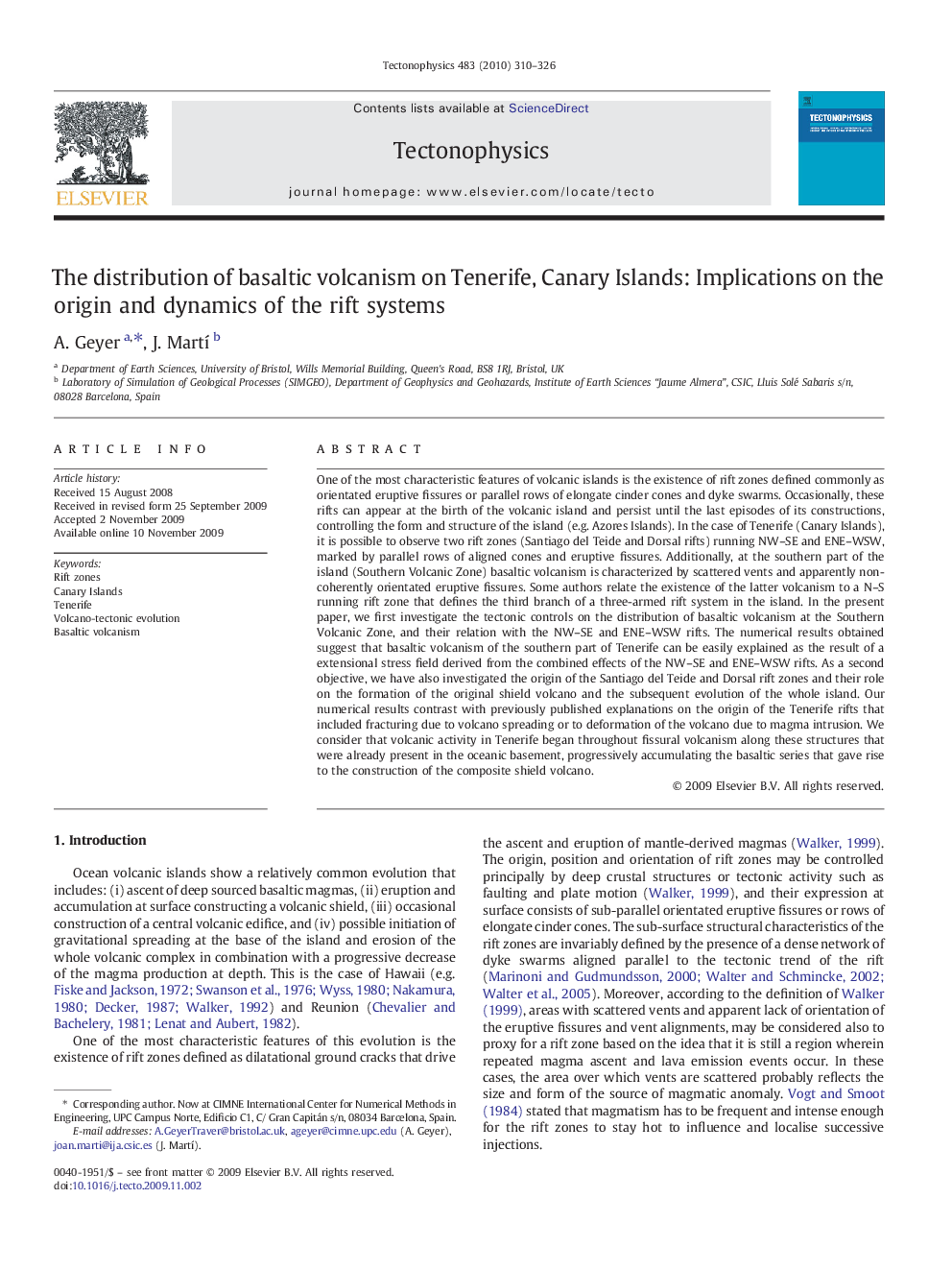 The distribution of basaltic volcanism on Tenerife, Canary Islands: Implications on the origin and dynamics of the rift systems