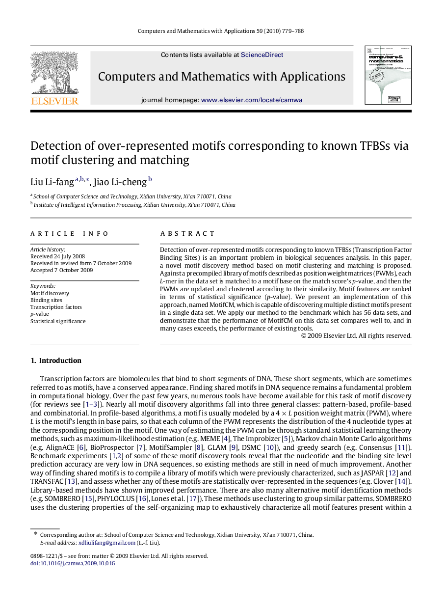 Detection of over-represented motifs corresponding to known TFBSs via motif clustering and matching