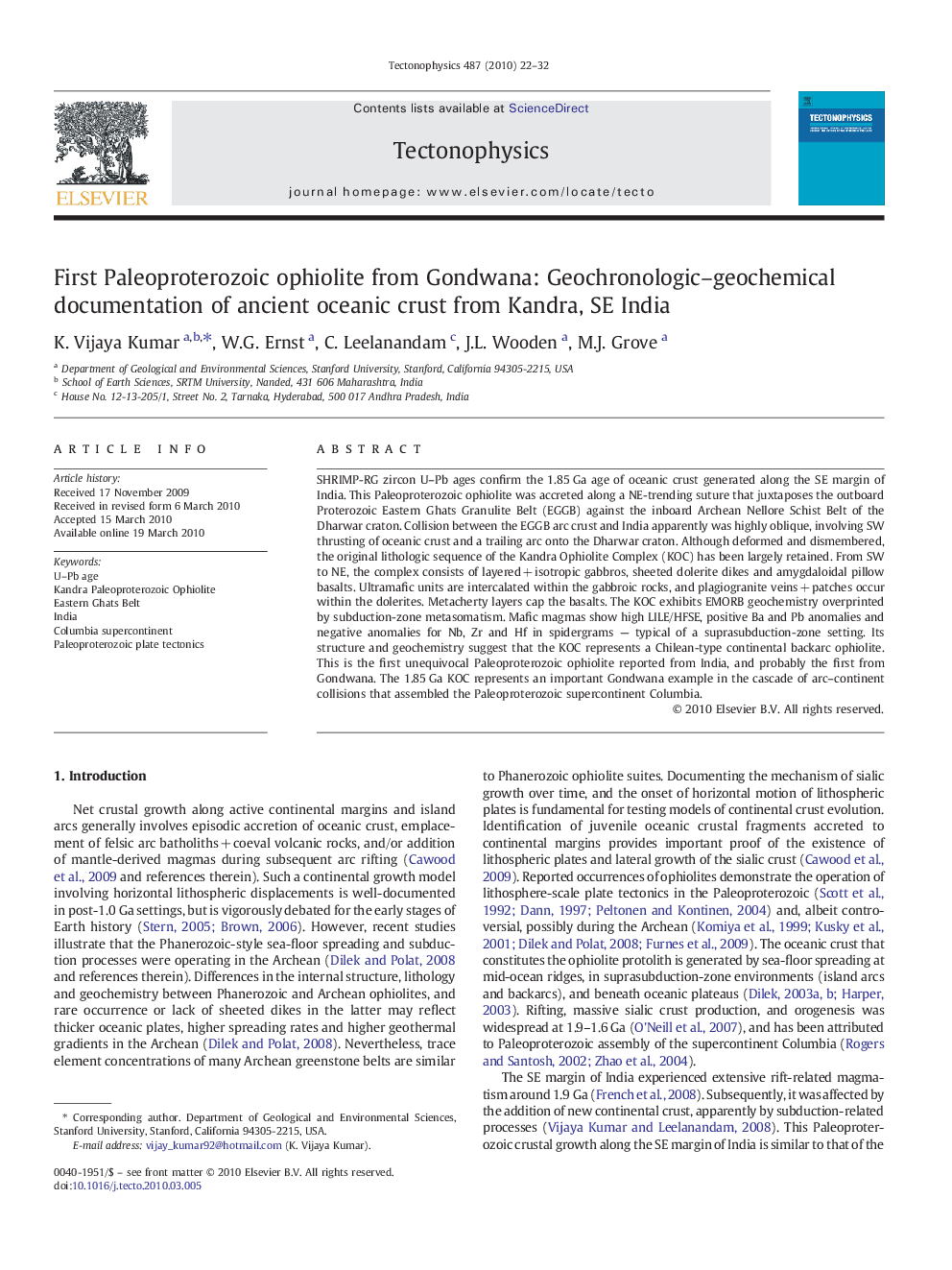 First Paleoproterozoic ophiolite from Gondwana: Geochronologic–geochemical documentation of ancient oceanic crust from Kandra, SE India