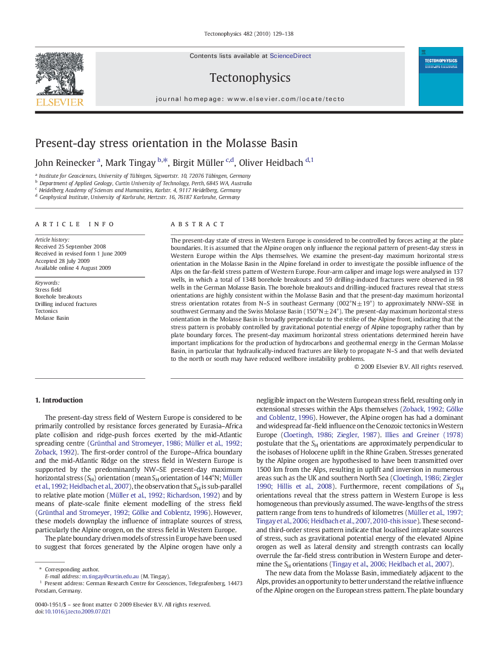 Present-day stress orientation in the Molasse Basin