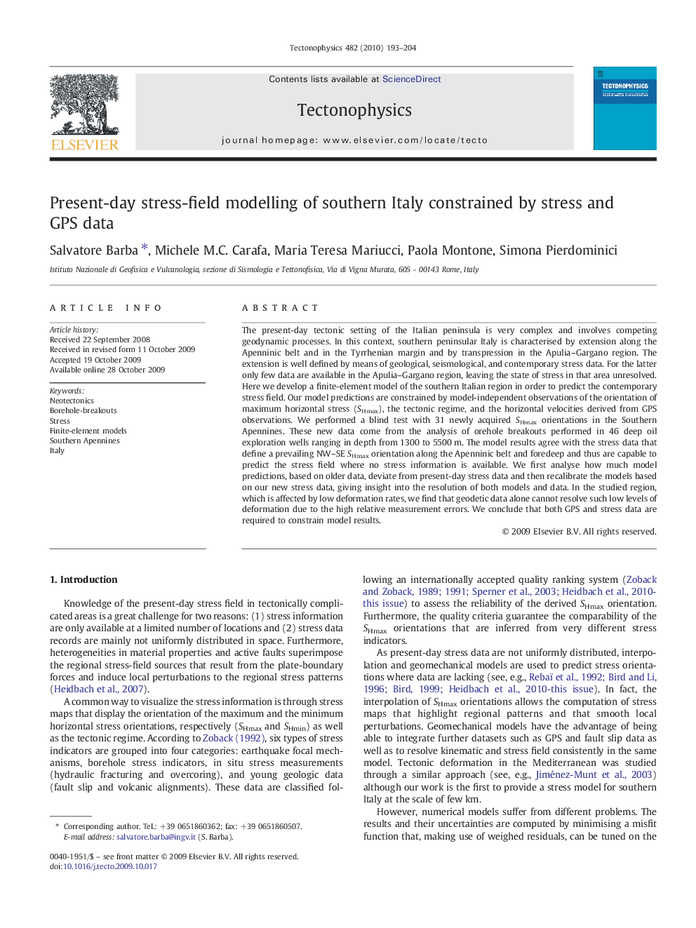 Present-day stress-field modelling of southern Italy constrained by stress and GPS data