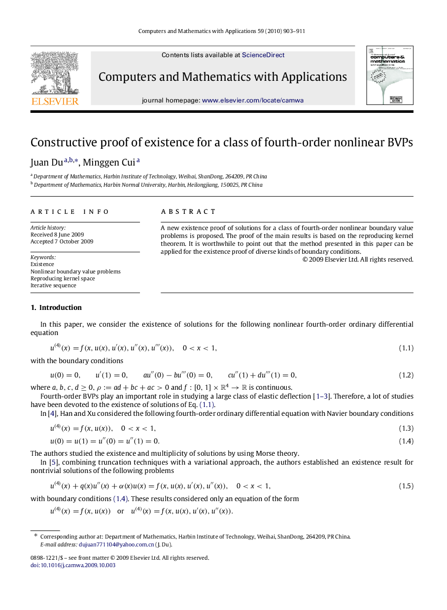 Constructive proof of existence for a class of fourth-order nonlinear BVPs