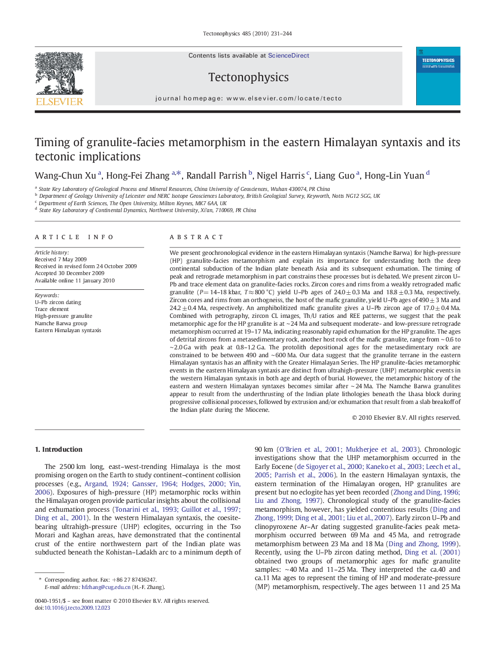 Timing of granulite-facies metamorphism in the eastern Himalayan syntaxis and its tectonic implications