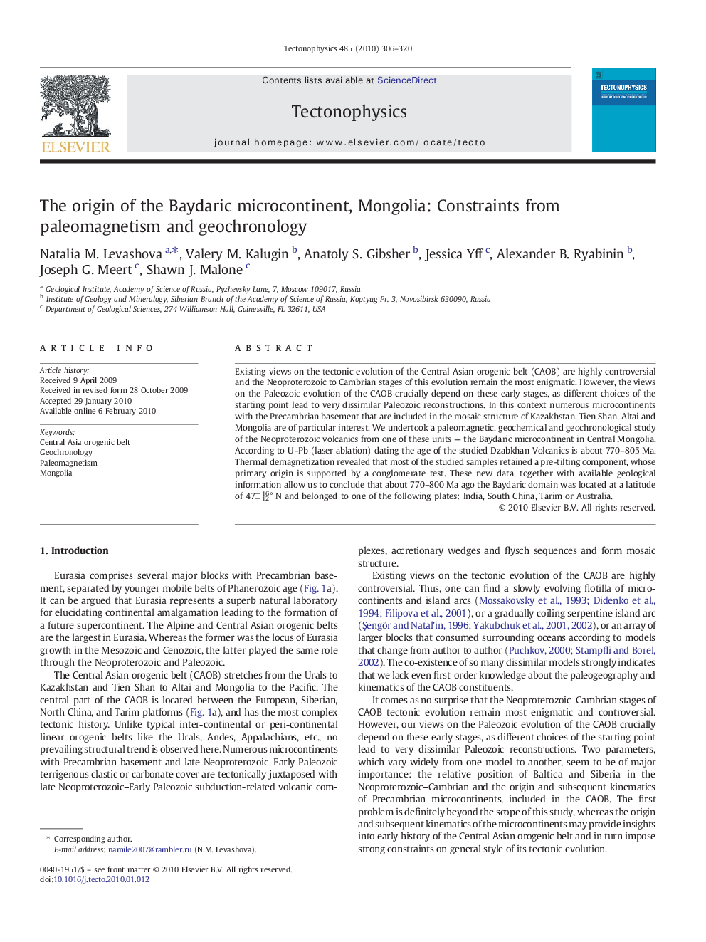 The origin of the Baydaric microcontinent, Mongolia: Constraints from paleomagnetism and geochronology