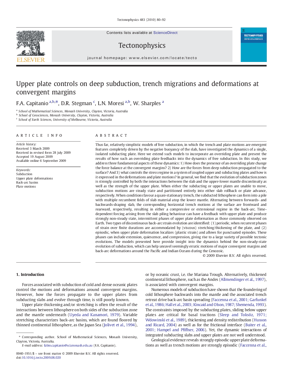 Upper plate controls on deep subduction, trench migrations and deformations at convergent margins