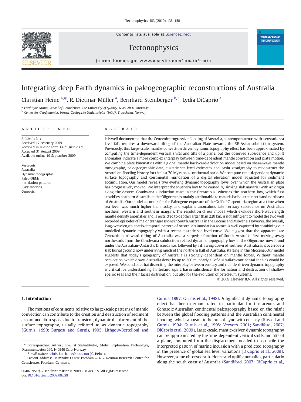 Integrating deep Earth dynamics in paleogeographic reconstructions of Australia