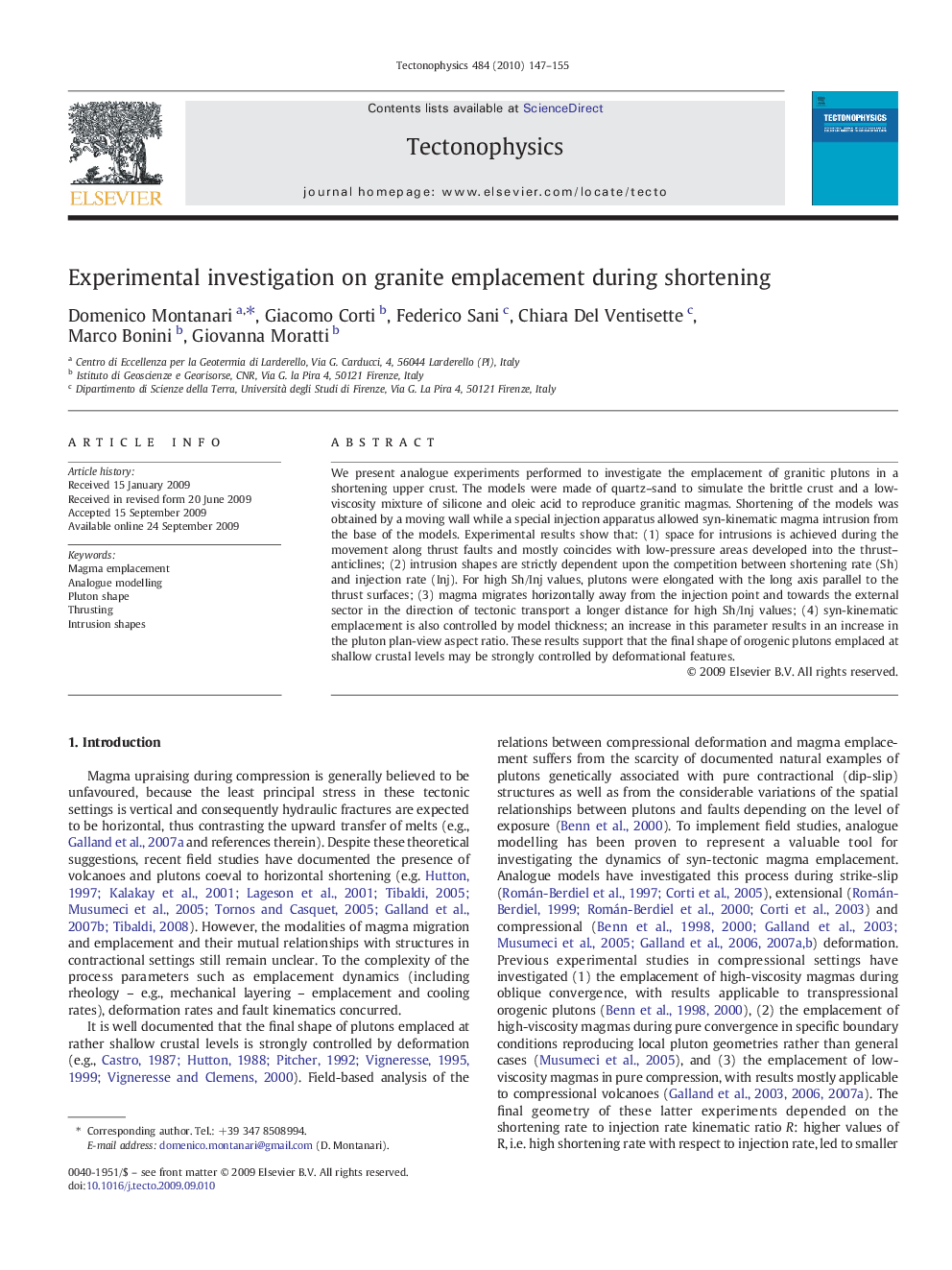 Experimental investigation on granite emplacement during shortening