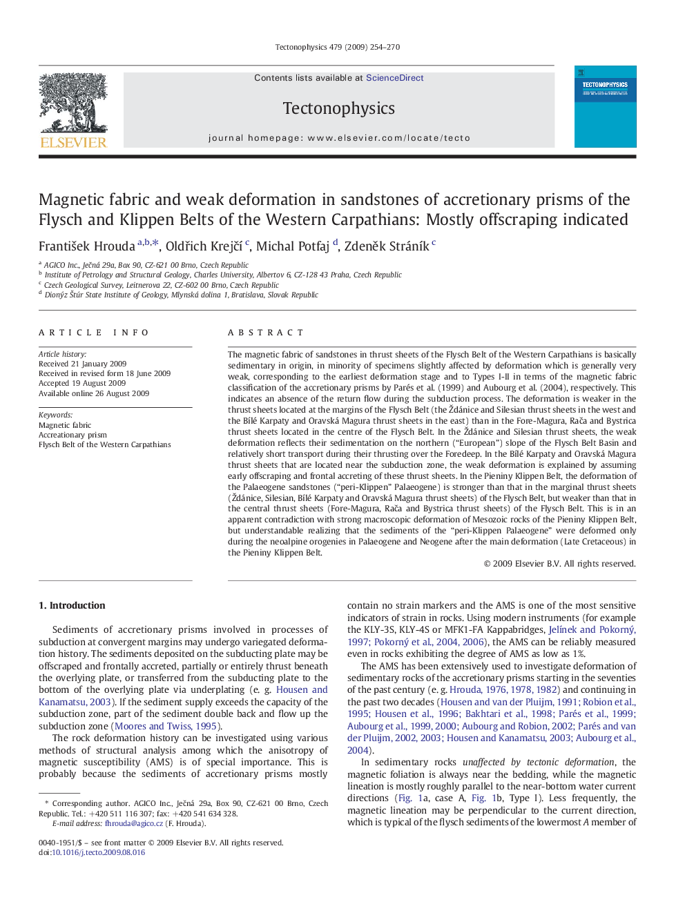 Magnetic fabric and weak deformation in sandstones of accretionary prisms of the Flysch and Klippen Belts of the Western Carpathians: Mostly offscraping indicated