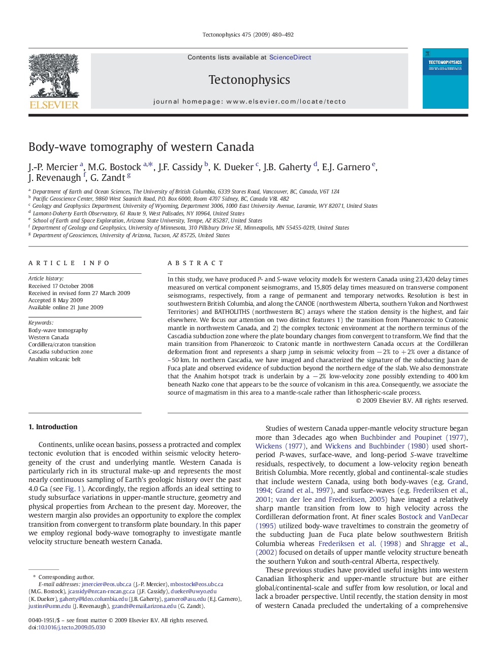 Body-wave tomography of western Canada