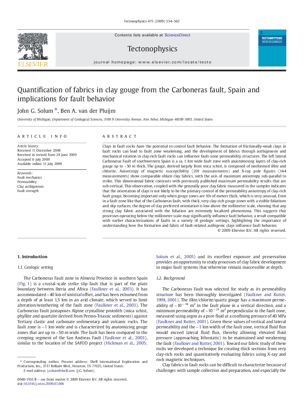 Quantification of fabrics in clay gouge from the Carboneras fault, Spain and implications for fault behavior