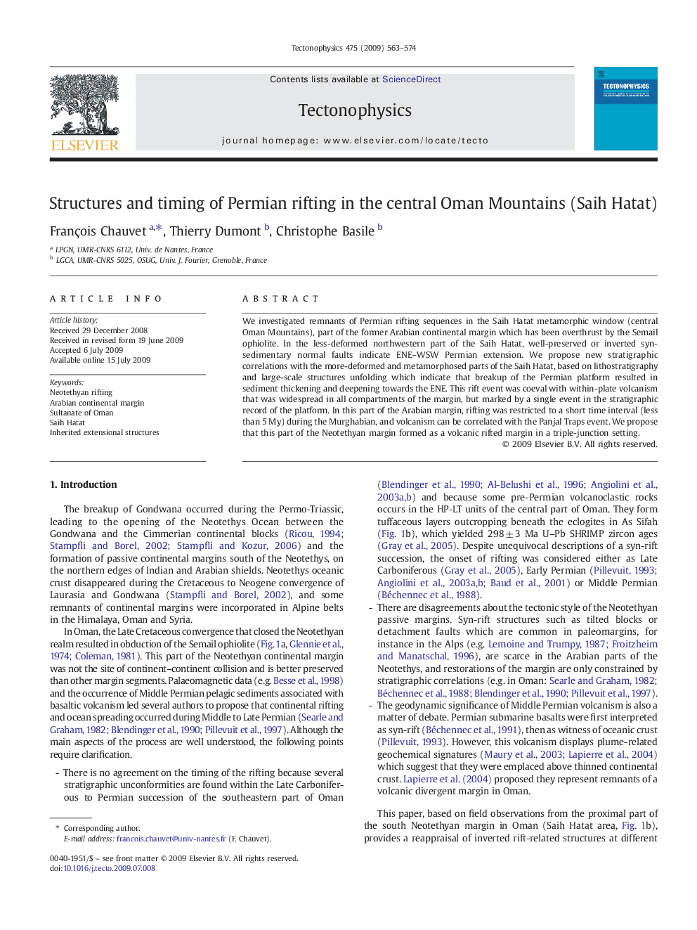 Structures and timing of Permian rifting in the central Oman Mountains (Saih Hatat)