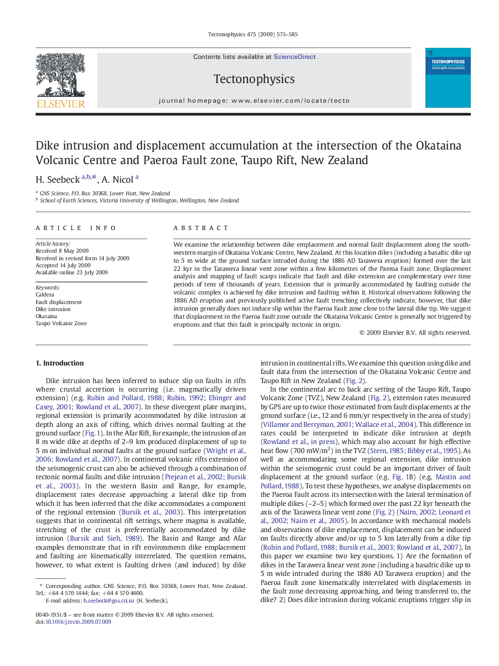 Dike intrusion and displacement accumulation at the intersection of the Okataina Volcanic Centre and Paeroa Fault zone, Taupo Rift, New Zealand