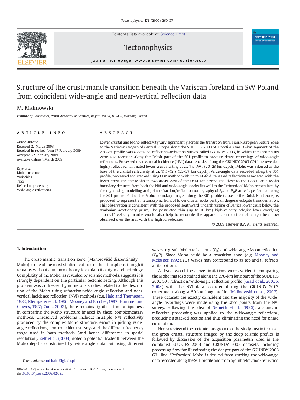 Structure of the crust/mantle transition beneath the Variscan foreland in SW Poland from coincident wide-angle and near-vertical reflection data