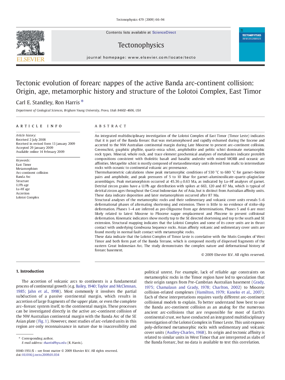 Tectonic evolution of forearc nappes of the active Banda arc-continent collision: Origin, age, metamorphic history and structure of the Lolotoi Complex, East Timor