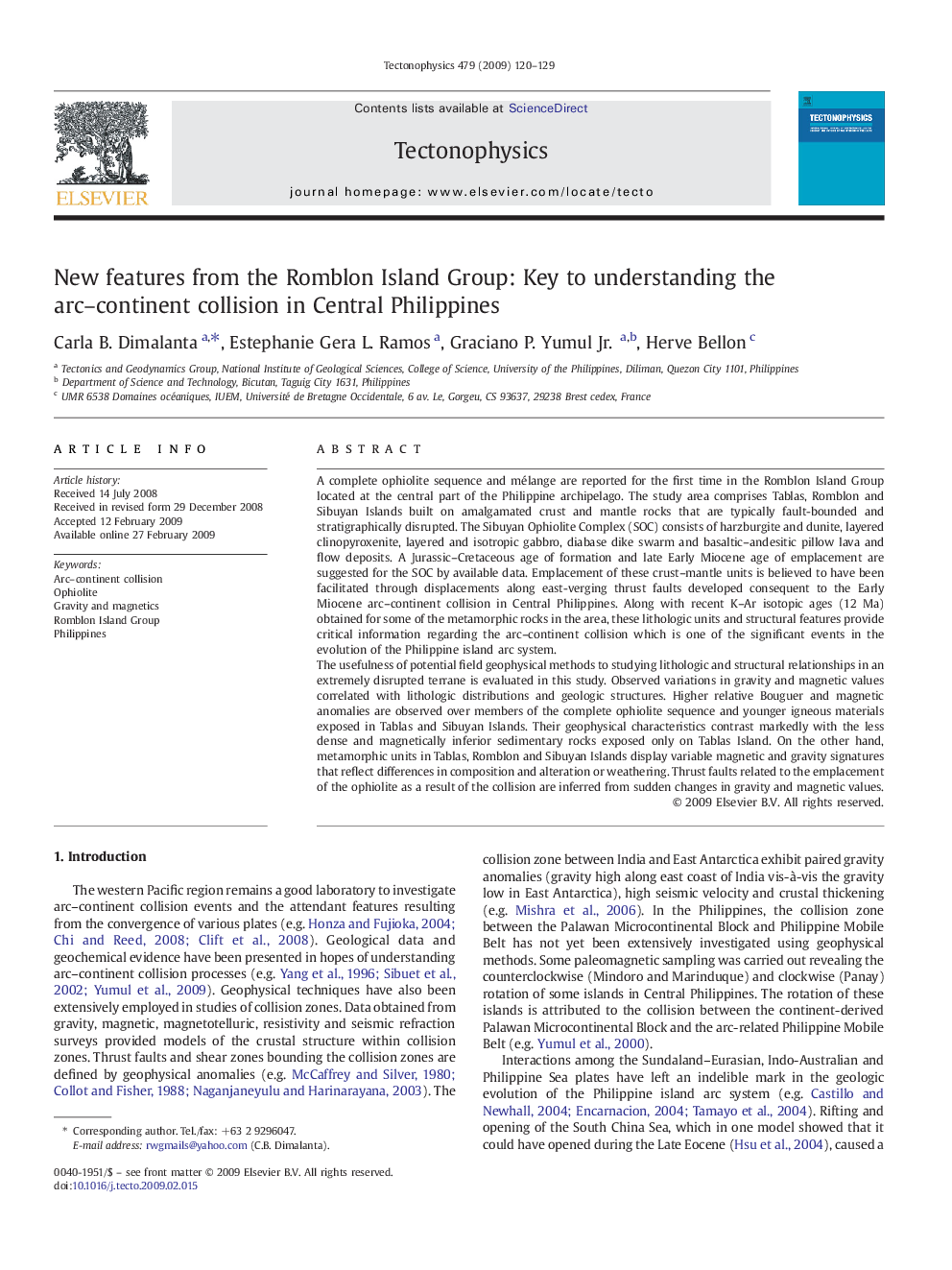 New features from the Romblon Island Group: Key to understanding the arc–continent collision in Central Philippines