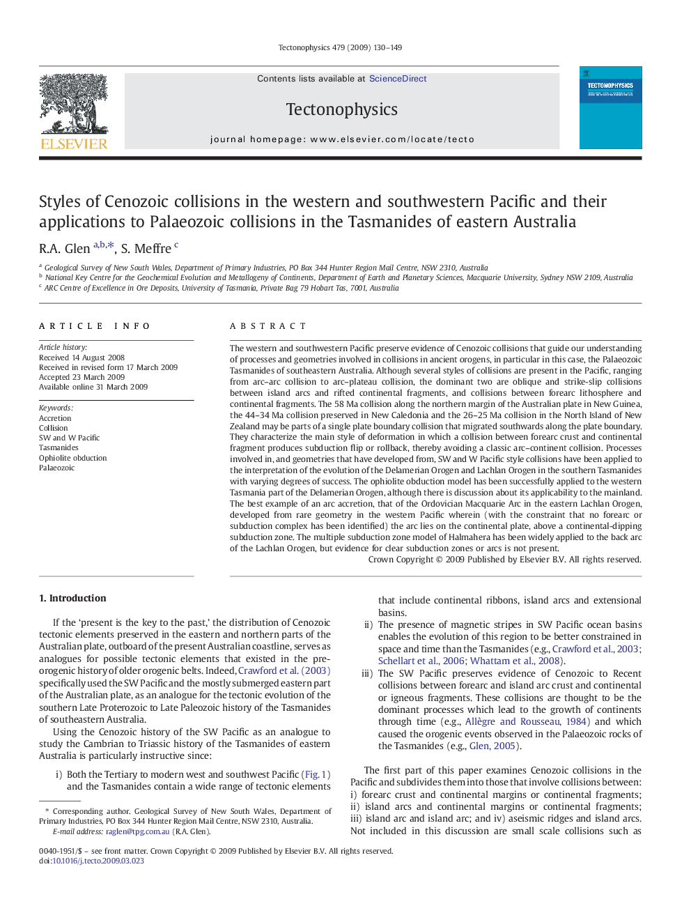 Styles of Cenozoic collisions in the western and southwestern Pacific and their applications to Palaeozoic collisions in the Tasmanides of eastern Australia