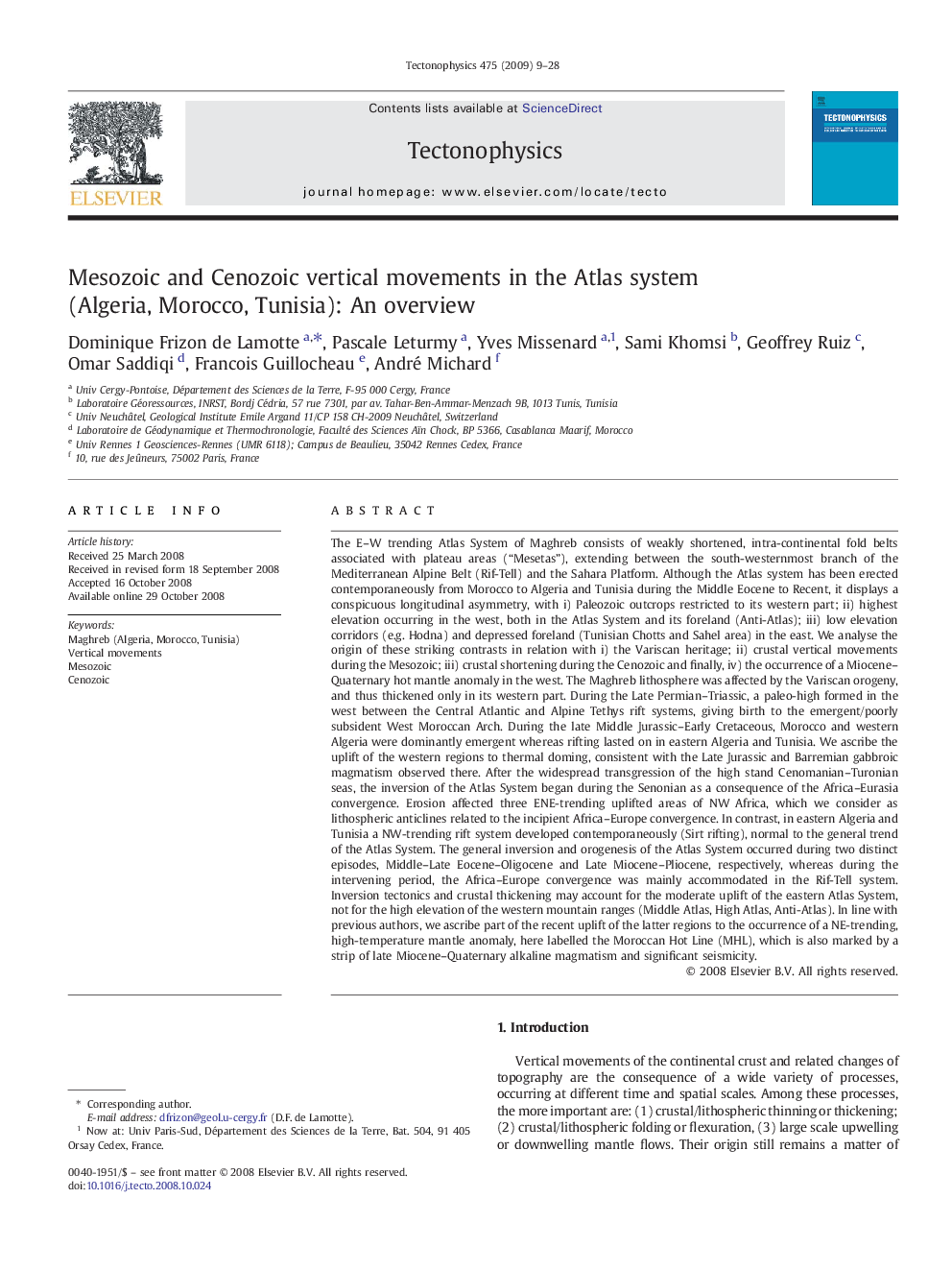 Mesozoic and Cenozoic vertical movements in the Atlas system (Algeria, Morocco, Tunisia): An overview