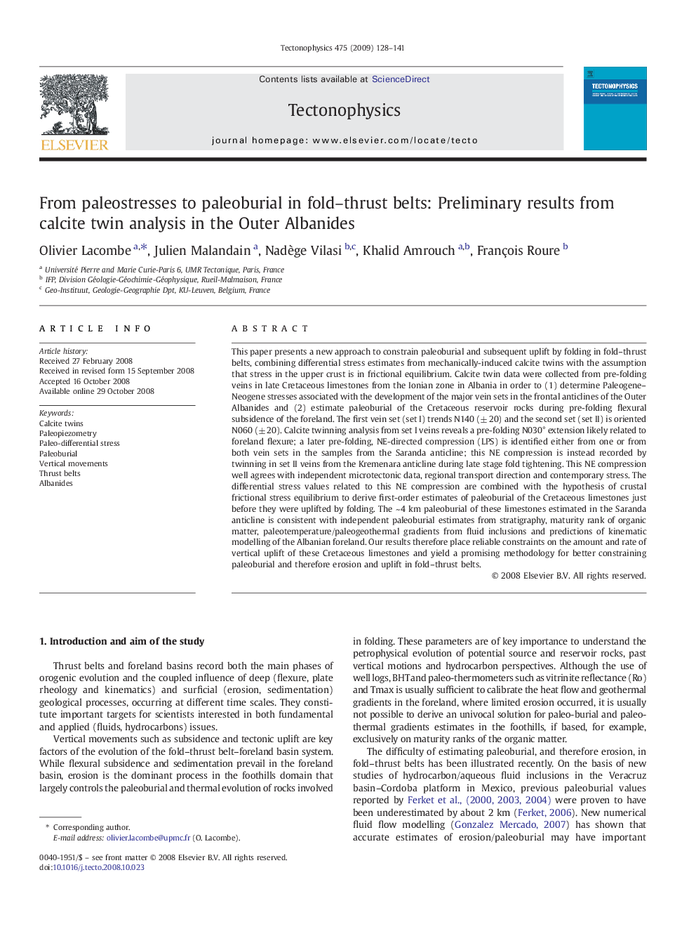 From paleostresses to paleoburial in fold–thrust belts: Preliminary results from calcite twin analysis in the Outer Albanides