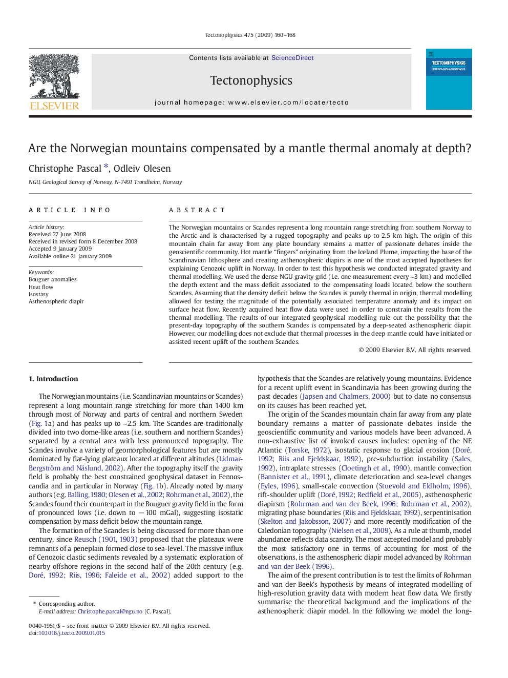 Are the Norwegian mountains compensated by a mantle thermal anomaly at depth?